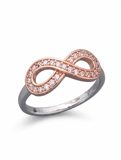 Anillo Infinito Rosé Bicolor de Acero Quirúrgico 316L con Cristales | Steelo Joyas