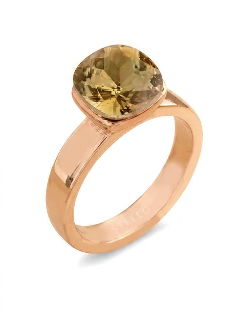Anillo Baño Rosa de Acero Quirúrgico con Cristal Verde Olivo