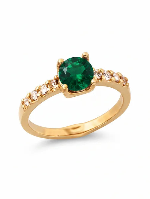 Anillo Cristal Verde de Acero Quirúrgico 316L con Baño PVD Oro 18k y Cristales Blanco | Steelo Joyas