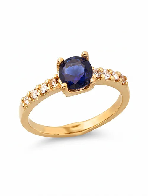 Anillo Cristal Azul de Acero Quirúrgico 316L con Baño PVD Oro 18k y Cristales Blanco | Steelo Joyas (Copia) (Copia)