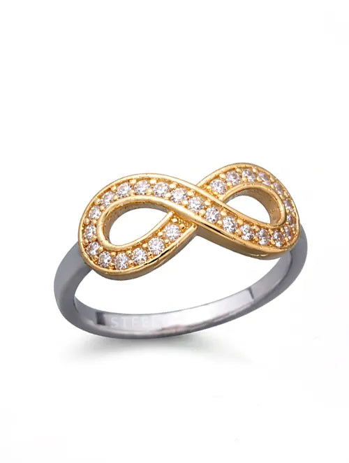 Anillo Infinito Dorado Bicolor de Acero Quirúrgico 316L con Cristales | Steelo Joyas