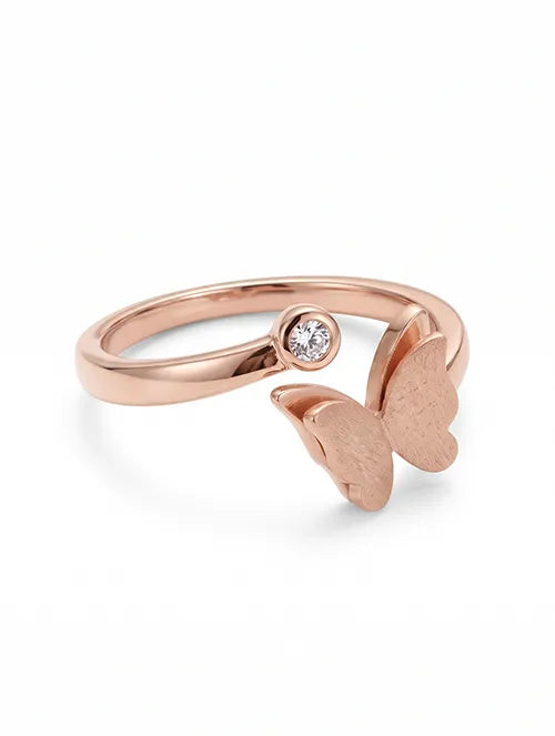 Anillo Mariposa de Acero Quirúrgico 316L Waterproof con Baño Rosé PVD y Cristal | Steelo Joyas