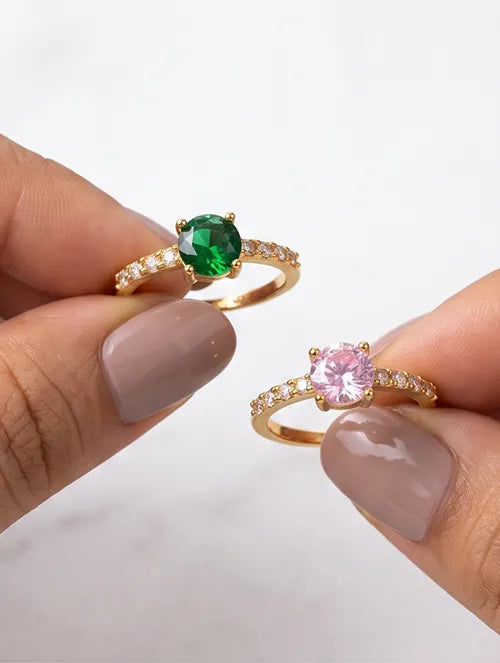 Anillo Cristal Rosa de Acero Quirúrgico 316L con Baño PVD Oro 18k y Cristales Blanco | Steelo Joyas (Copia)