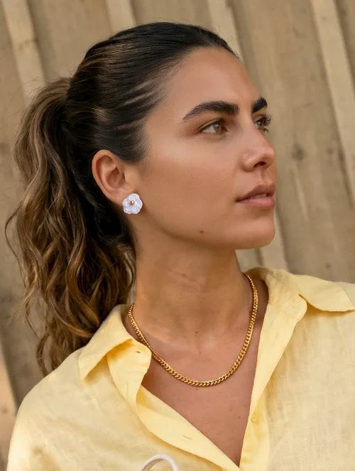 Aretes Flor Tejido 2 en 1 de Acero Quirúrgico 316L con Baño PVD de Oro 18K | Steelo Joyas