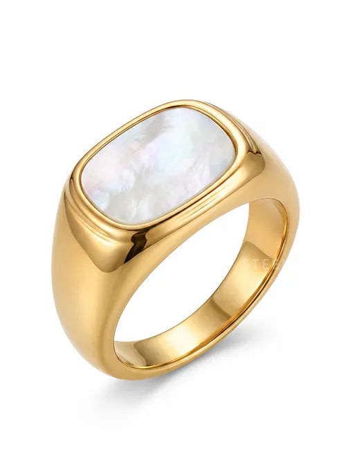 Anillo Nácar de Acero Inoxidable con Baño Dorado | Steelo Joyas
