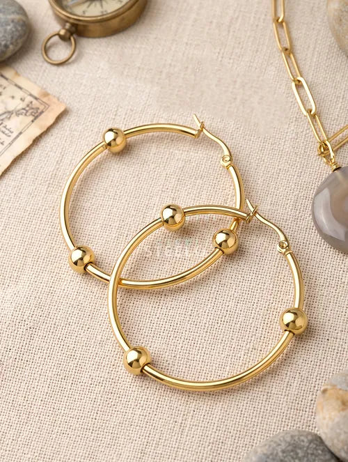 Argollas con billas de acero quirúrgico 316L baño PVD oro 18k