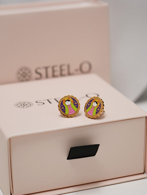 Aretes Pegados Virgen de Guadalupe Acero Quirúrgico Baño Oro 18k