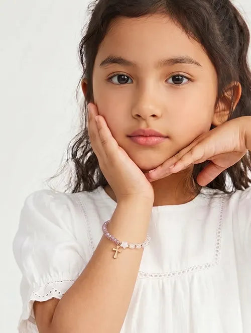 Pulsera Elástica Belén Handmade con Mostacillas y Dijes de Acero Inox Baño Dorado | Steelo Joyas
