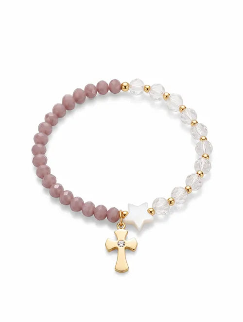 Pulsera Elástica Belén Handmade con Mostacillas y Dijes de Acero Inox Baño Dorado | Steelo Joyas