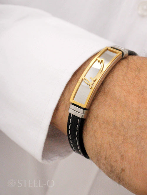 Brazalete Neptuno de Acero y Cuero para Caballero