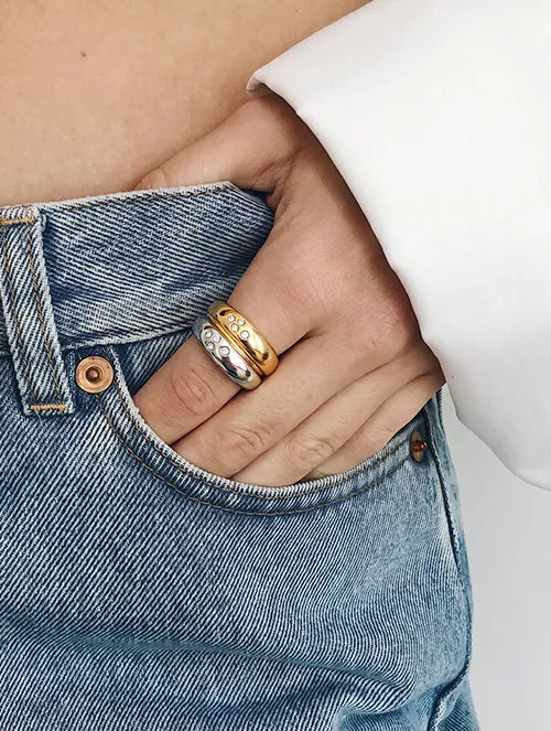Anillo Chunky Bicolor de Acero Quirúrgico 316L con Baño Dorado