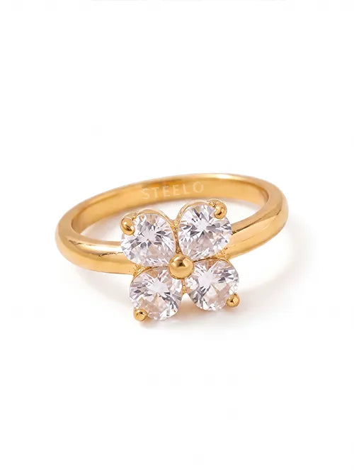 Anillo Flor Stella Acero Quirúrgico con Baño PVD 18k y Cristales