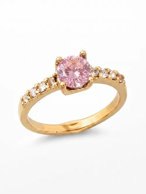 Anillo Cristal Rosa de Acero Quirúrgico 316L con Baño PVD Oro 18k y Cristales Blanco | Steelo Joyas (Copia)