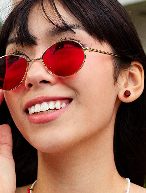 Aretes Cristal Burgundy Acero Quirúrgico Baño 18k