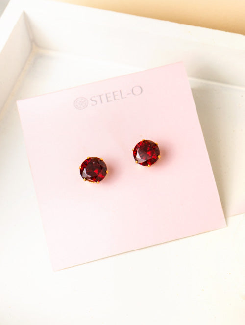 Aretes Cristal Burgundy Acero Quirúrgico Baño 18k