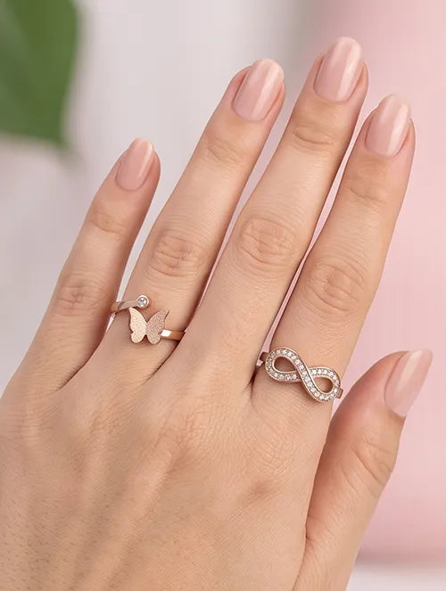Anillo Mariposa de Acero Quirúrgico 316L Waterproof con Baño Rosé PVD y Cristal | Steelo Joyas