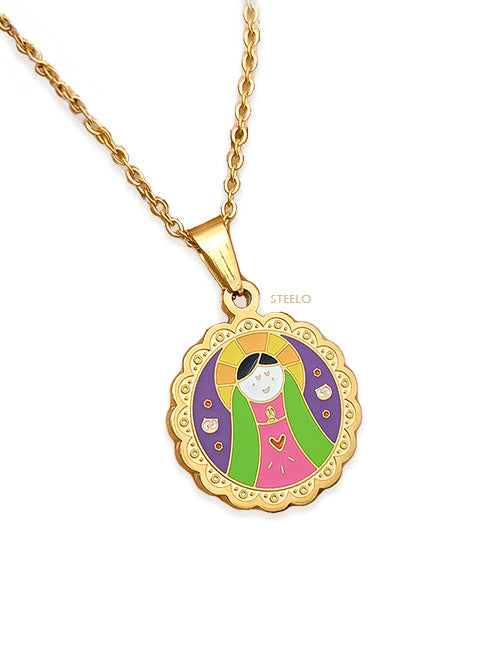 Collar Top Virgen de Guadalupe Lupita Acero Quirúrgico Baño Oro 18k