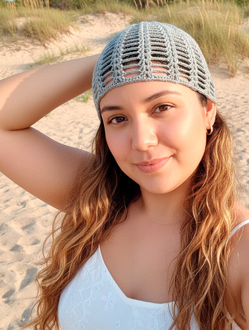 Gorro Casquette Mesh Hat Tejido a mano hilo algodón Gris