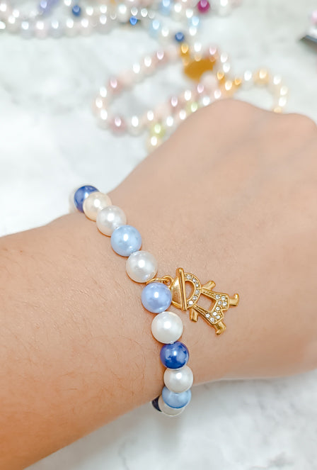 Pulsera Elástica Perlas Finas Azul Niño