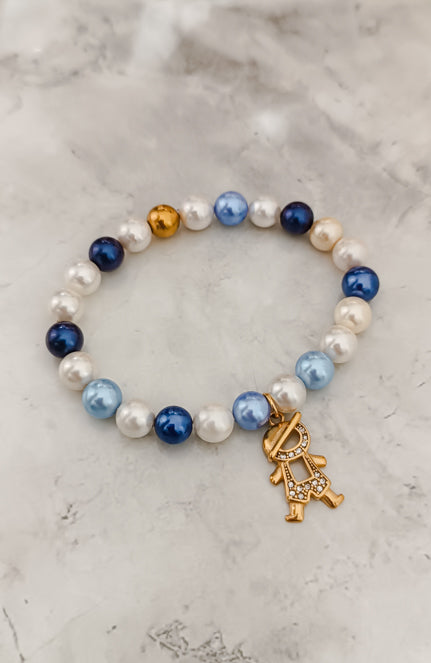 Pulsera Elástica Perlas Finas Azul Niño