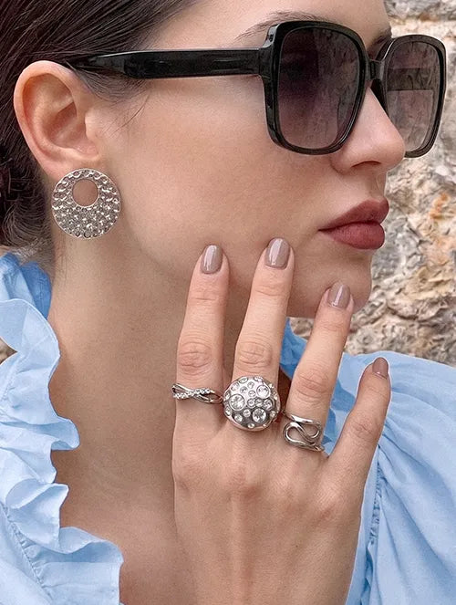 Anillo Disco Chunky de Acero Quirúrgico 316L con Cristales | Steelo Joyas
