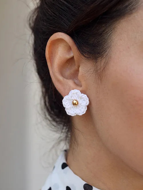 Aretes Flor Tejido 2 en 1 de Acero Quirúrgico 316L con Baño PVD de Oro 18K | Steelo Joyas