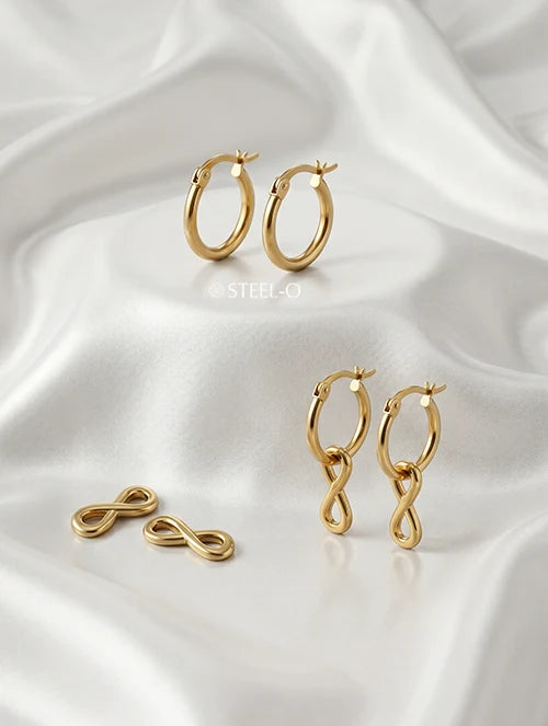 Argollas 2 en 1 Acero Quirúrgico 316L Top Baño PVD de Oro18K