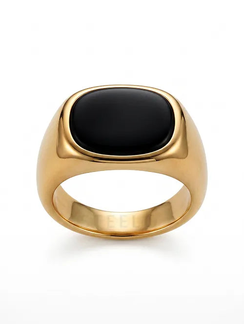 Anillo Noche de Acero Quirúrgico con Baño Dorado