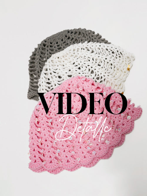 Gorro Casquette Mesh Hat Tejido a mano hilo algodón Rosado lentejuelas